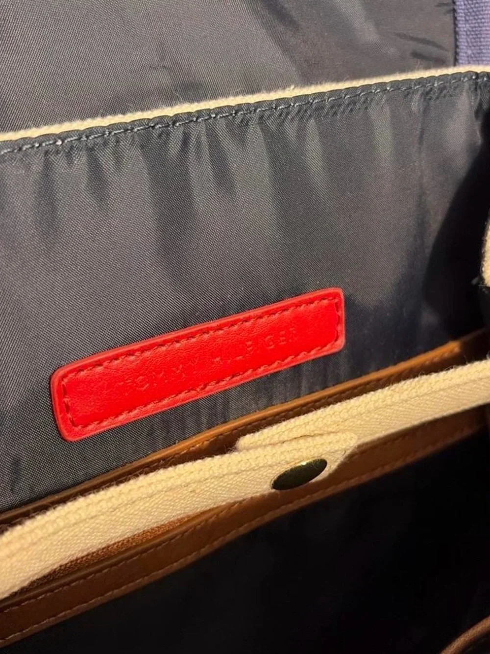 Tommy Hilfiger Beige and Navy Striped Canvas Backpack